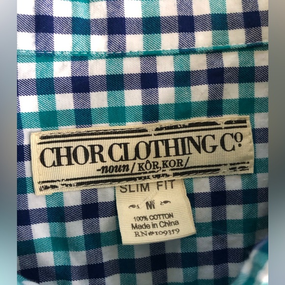 NWT Men’s Chor Slim Fit Button-Up Long Sleeve Check Plaid Pocket Shirt - Picture 14 of 16